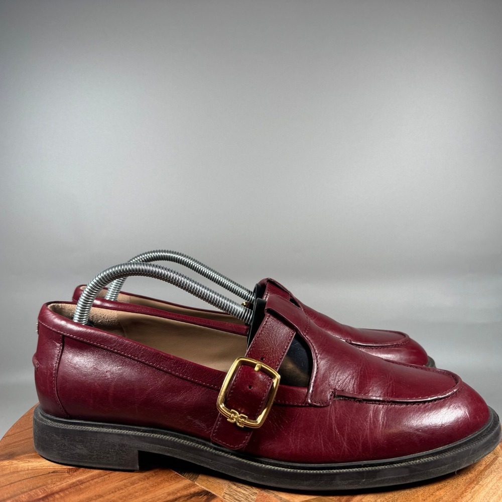 Sam Edelman Elaina T-Strap Loafers Merlot Red Leather Shoes Womens 11M EUR 42